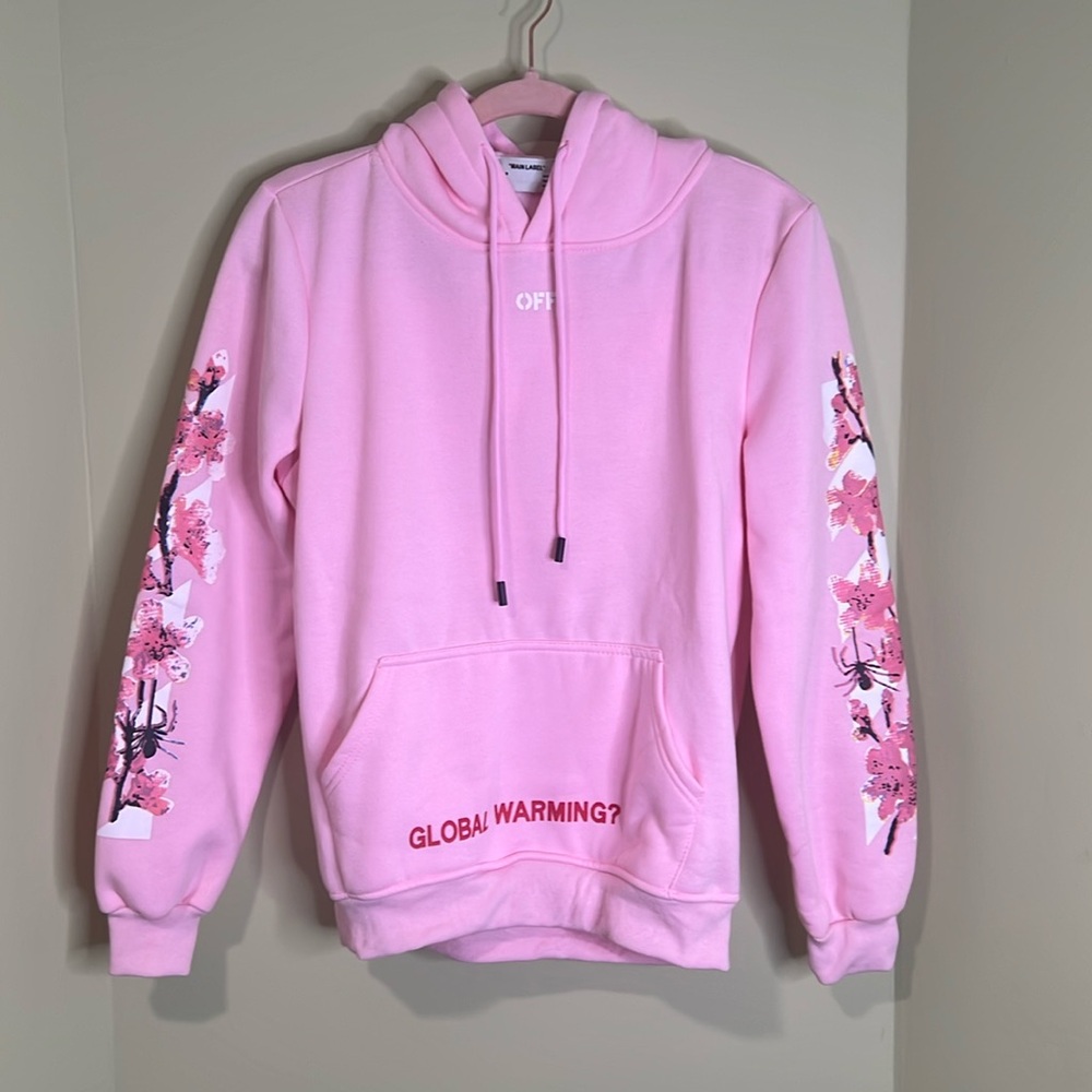 MAIN LABEL OFF-WHITE Virgil Abloh 2013 Global Warming Blossom Pink Hoodie // M
